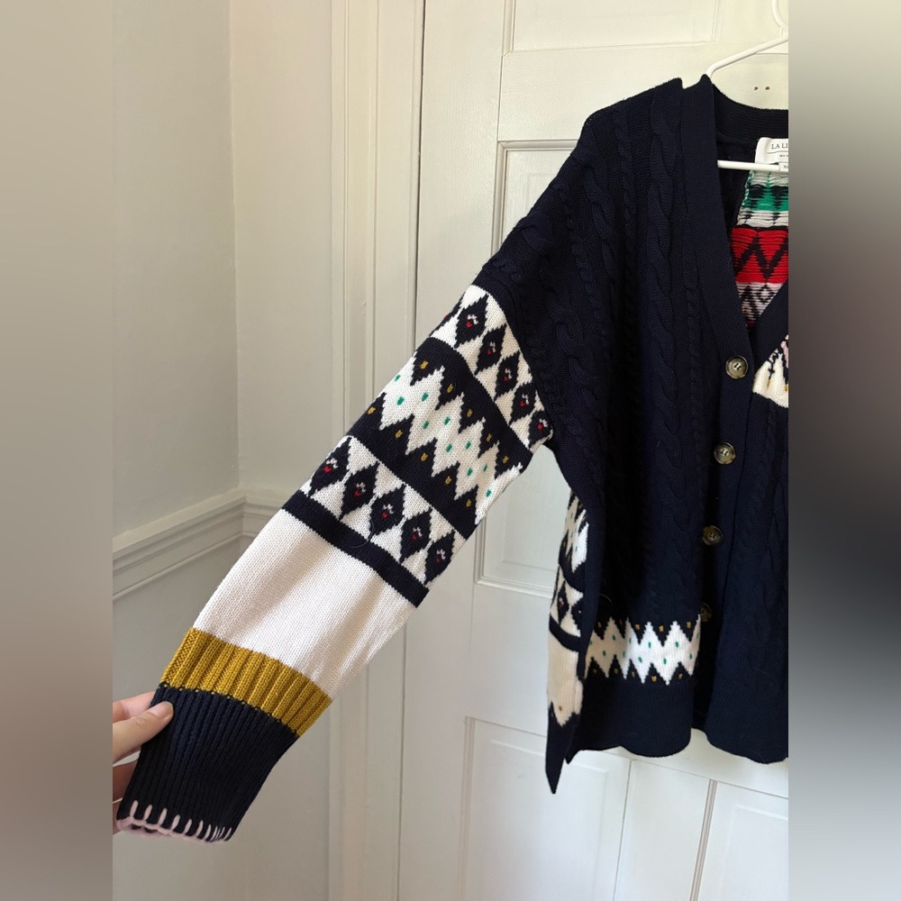 NWOT La Ligne Fairisle Patchwork Cardigan Navy Multi Extra Large (XL) 100% Wool - Picture 4 of 13